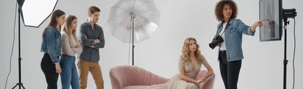 Photography studio setup with professional lighting equipment